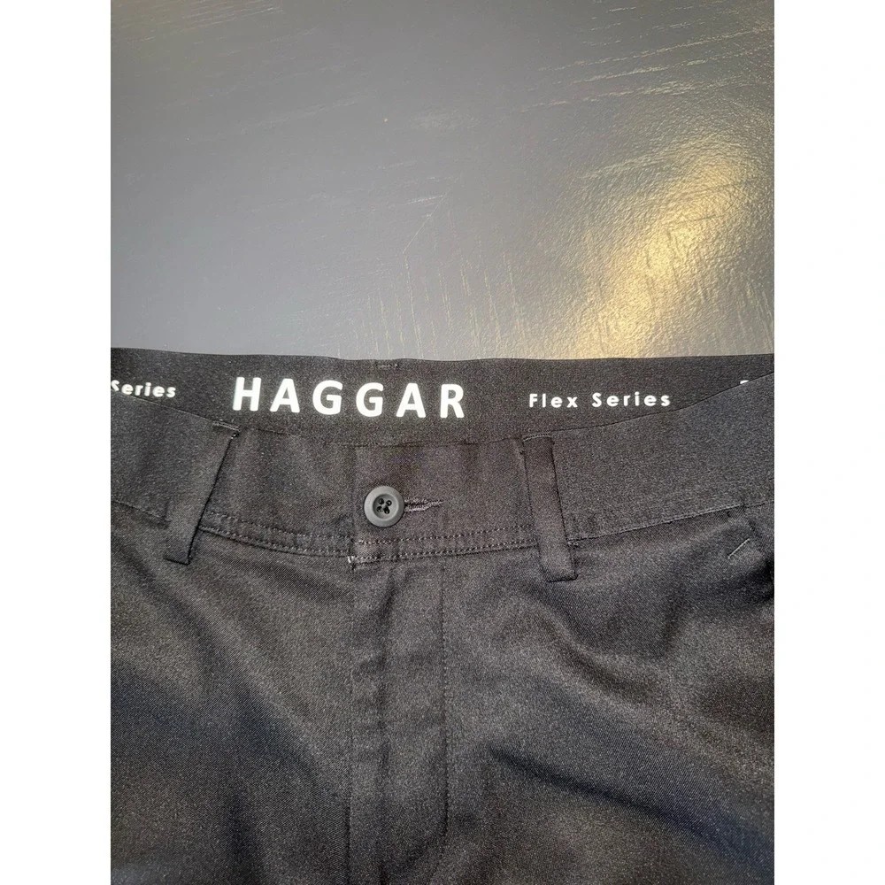 Men's HAGGAR Slim FIT BLACK PANTS SIZE 32X30 Manhattan COMFORT FLEX Series WAIST